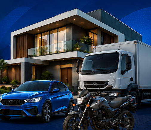 Casa, carro, moto e caminhão
